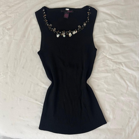 Tops - Deadstock Y2K Black halter top with beaded neckline